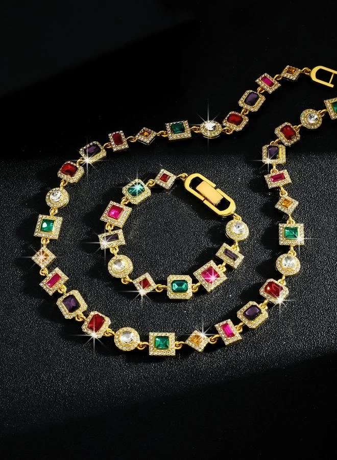 Take Two  2-Piece Colorful Rhinestone Detail Necklace With Bracelet Jewelry Set for Women | Best Price UAE
